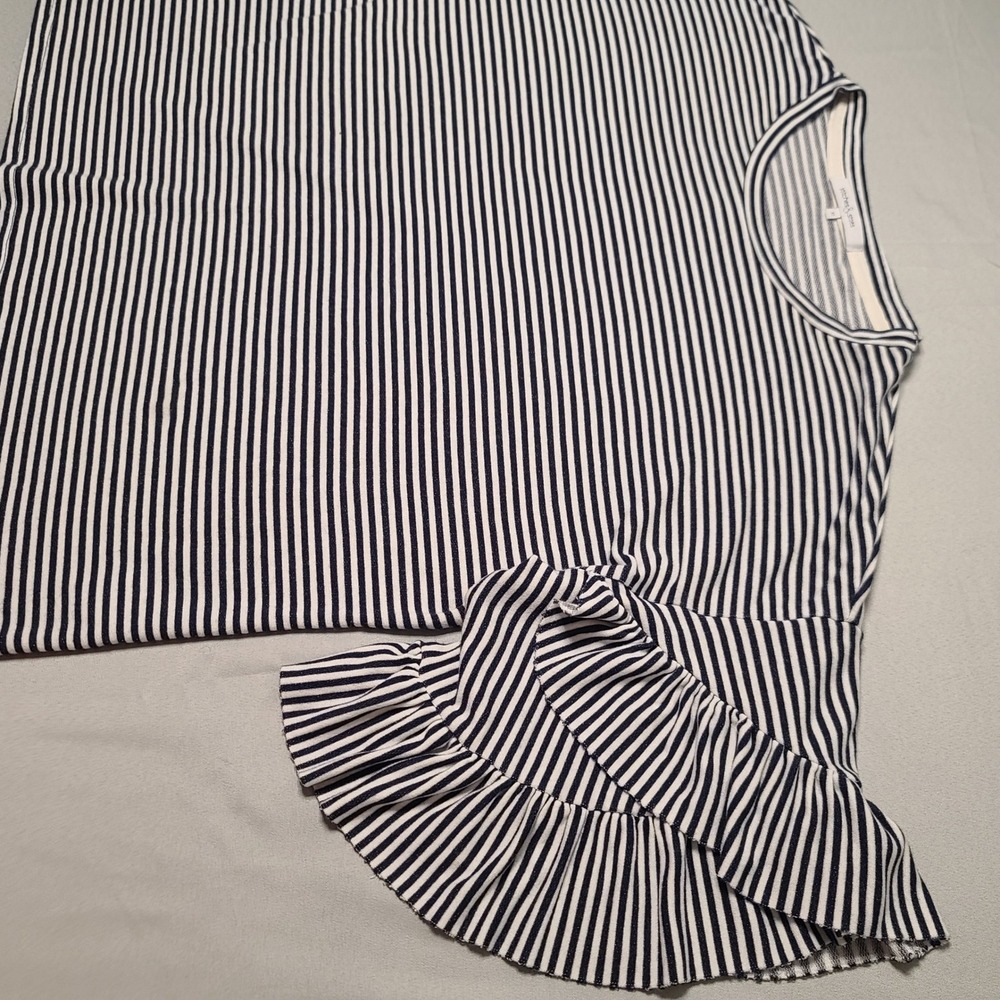 Stitches & Stripes Ruffle‎ Sleeve Top Womens XL Blue White Striped Nautical Knit